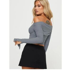 Princess Polly Gray Off-Shoulder Crop Top